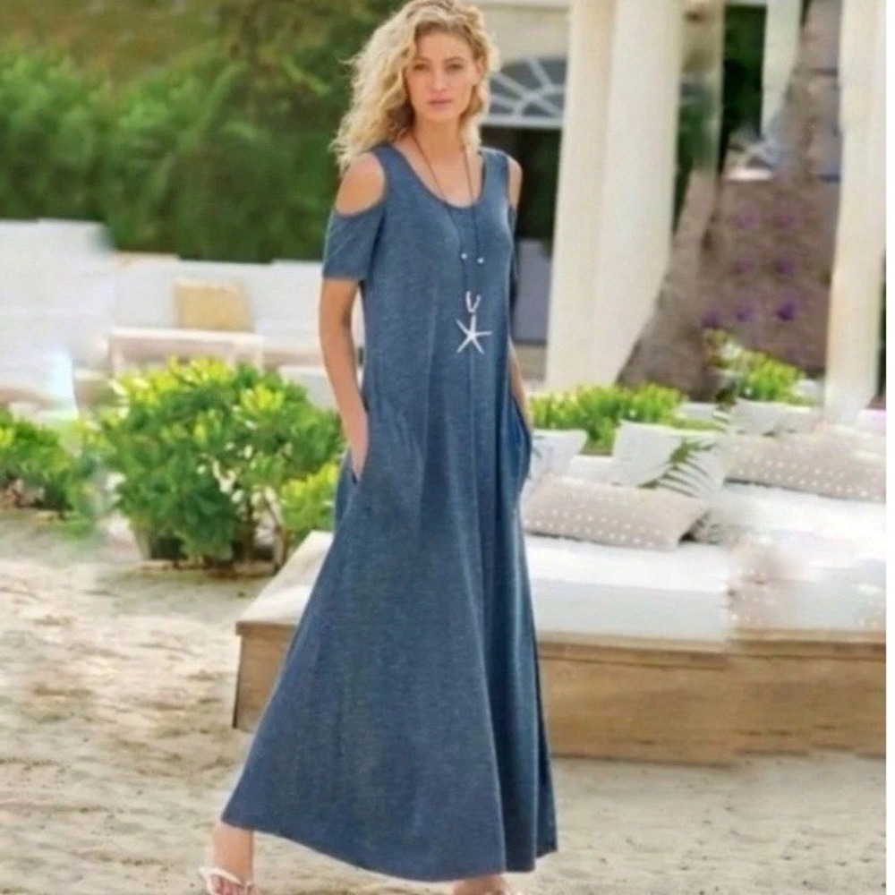 Soft Surroundings Electra Dress Cold Shoulder Dress PS Coastal Casual Vacation